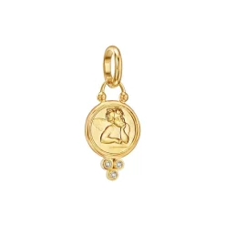 New 🔥 Temple St. Clair 18K Yellow Gold Angel Pendant With Diamonds And Ball Chain 🎁
