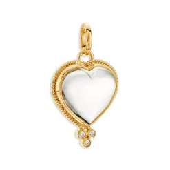 Brand new 🌟 Temple St. Clair 18K Yellow Gold Classic Rock Crystal & Diamond Medium Heart Pendant White/gold 🎉