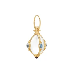 Wholesale 😍 Temple St. Clair 18K Yellow Gold Classic Cabochon Amulet With Oval Rock Crystal, Royal Blue Moonstone And Tanzanite And 32" 18K Oval Chain Necklace 🤩