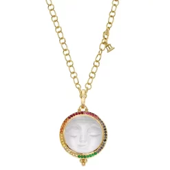 Outlet 😍 Temple St. Clair 18K Yellow Gold Celestial Diamond & Rainbow Gemstones Moonface Pendant & 18" 18K Yellow Gold Ribbon Chain Necklace ✨