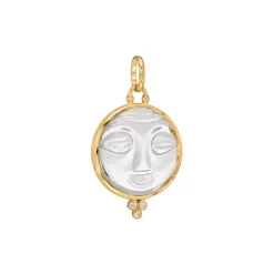 Coupon 😉 Temple St. Clair 18K Yellow Gold Large Carved Crystal Moonface Pendant With Diamonds White/gold ⌛