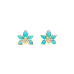 Best reviews of โค๏ธ Temple St. Clair 18K Yellow Gold Turquoise & Diamond Lotus Stud Earrings Blue/gold ๐ฏ