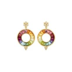 Wholesale 😀 Temple St. Clair 18K Yellow Gold High Color Wheel Halo Drop Earrings With Rainbow Gemstones & Diamonds Multi/gold 👍