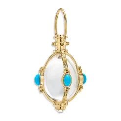 New 😀 Temple St. Clair 18K Yellow Gold Blue Moonstone, Turquoise & Crystal Amulet 🌟